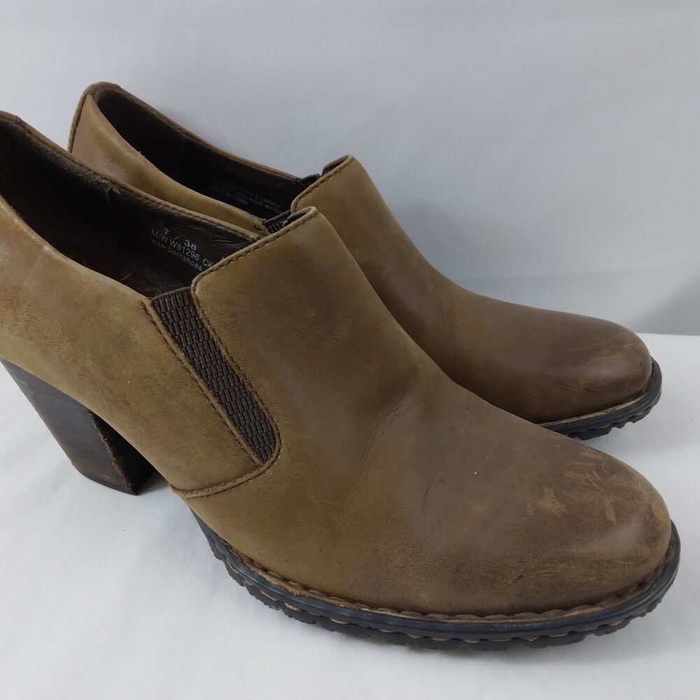 Born W81296 Gertrude Brown Leather Slip-On Bootie Heel Distressed Women's US 7 - Picture 2 of 14